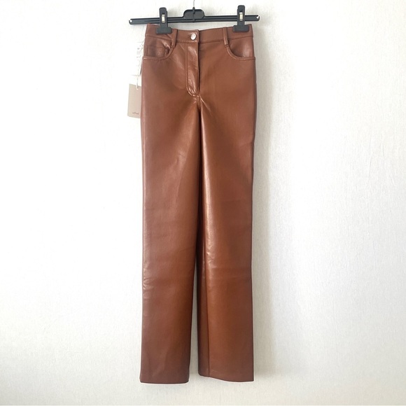 Aritzia Wilfred Melina Vegan Leather Pants in Cognac - Picture 2 of 8